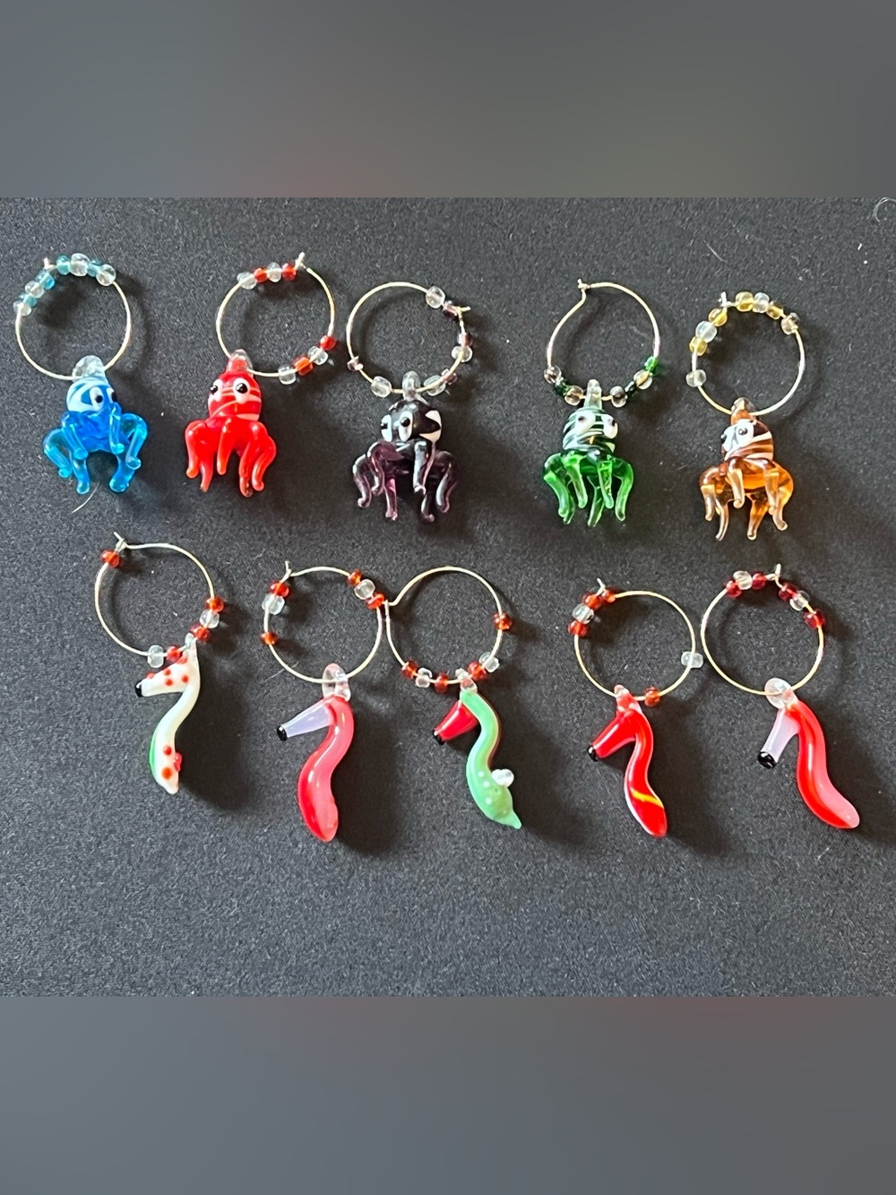 Glass Octopus & High Heel Wine Charms - Assorted Colors